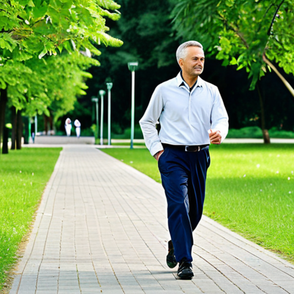 물리치료사의 일과 삶의 균형 - Active Break**
"A fully clothed physiotherapist in professional attire takes a brisk walk in a park...