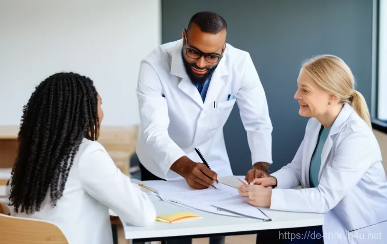 물리치료사의 봉사활동 사례 - **Prompt:** A male physiotherapist, wearing practical, clean attire (e.g., a polo shirt and trousers...