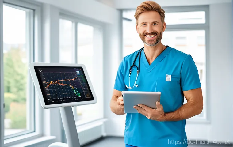 물리치료사 연봉 지역별 비교 - **Prompt: "A confident and successful physiotherapist, approximately 30-40 years old, with a warm sm...