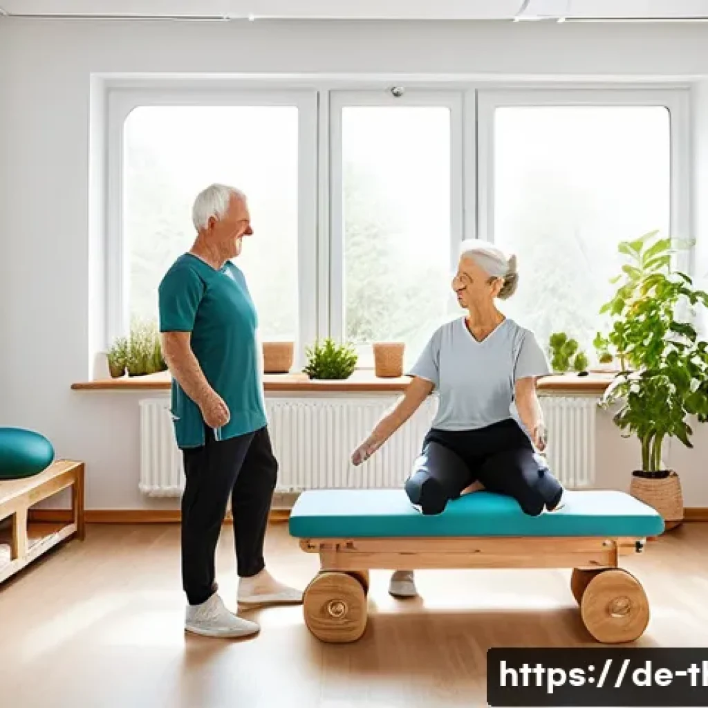 물리치료사의 재활용품 활용 아이디어 - A cozy physiotherapy room in a German clinic, showcasing sustainable therapy tools made from everyda...