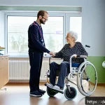 물리치료사의 병원 근무 사례 - A bright and modern hospital physiotherapy room in Germany, showing a physiotherapist in professiona...