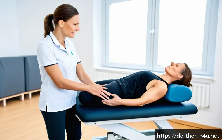 물리치료학 이론 총정리 - A modern physiotherapy clinic in Germany featuring a professional female physiotherapist demonstrati...